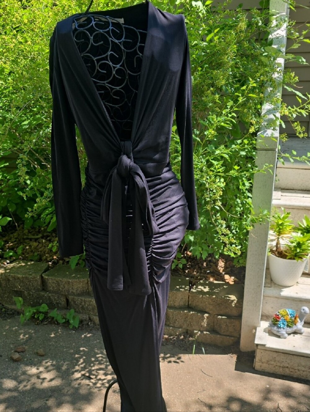 NWT Susana Monaco Black Ruched Tie-Front Maxi Dress Size Medium